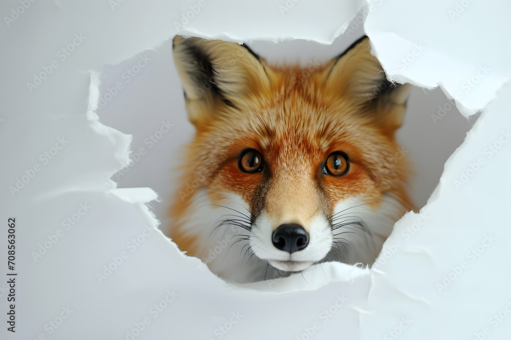 Cunning Fox Peeping Through a Torn Paper Hole Cunning Fox Peeping Through a Torn Paper Hole