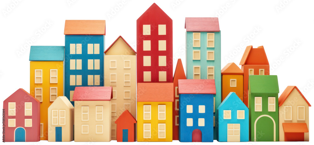Toy blocks town illustration PNG element cut out transparent isolated on white background ,PNG file ,artwork graphic design.