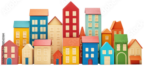 Toy blocks town illustration PNG element cut out transparent isolated on white background ,PNG file ,artwork graphic design.