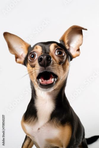 Funny surprised dog isolated on white background. Studio portrait of a dog with amazed face. © ita_tinta_