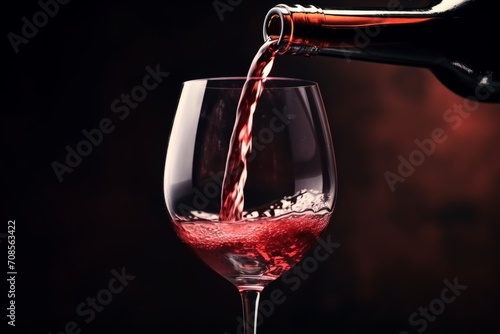 Pouring red wine to glass party restaurant bar gourmet celebration luxury taste splashing grape alcohol expensive drink bordeaux chateu cabernet bottle refreshment toned drops bubbles french wineglass photo