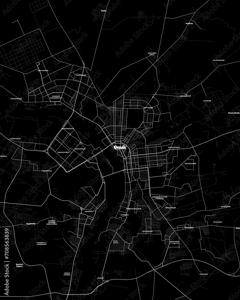 Omsk Russia Map, Detailed Dark Map of Omsk Russia