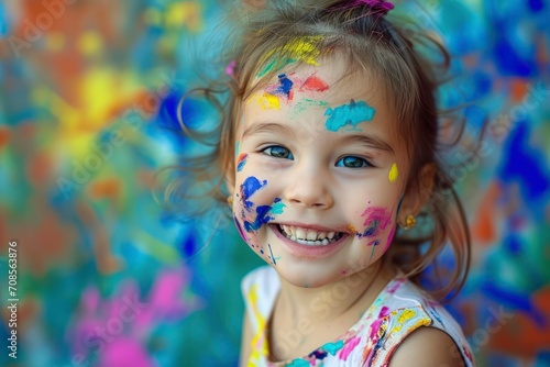 a little girl in the joy of playing with colors. happiness and creativity in this heartwarming moment