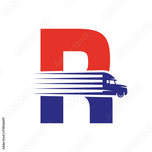 Initial Letter R Truck Logo For Transportation Symbol. Transportation Logotype