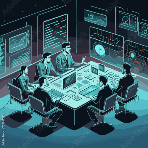 2d vector illustration office isometric work meeting room business activates   