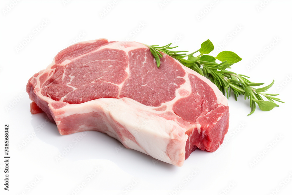 Part of lamb neck, meat, isolated on white background with spices. OR generated. Part of lamb neck, meat, isolated on white background with spices. OR generated.