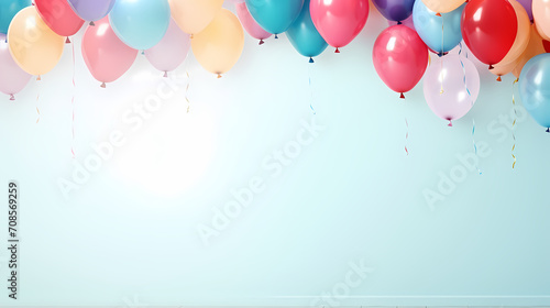 Children's birthday background with many balloons in pastel tones