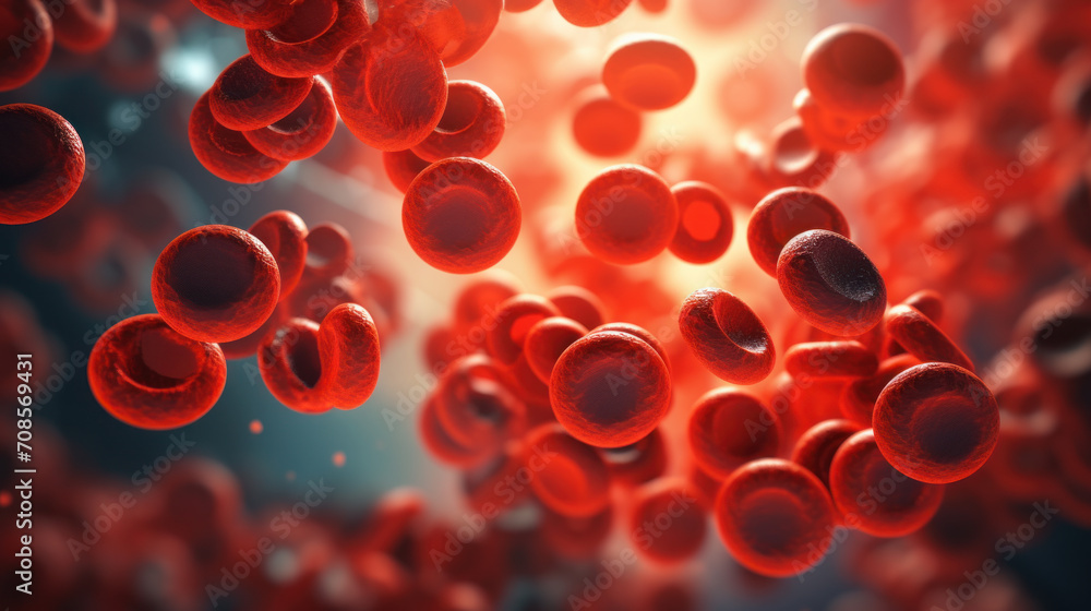 Red blood cells in vessels, microscopic image Red blood cells in vessels, microscopic image