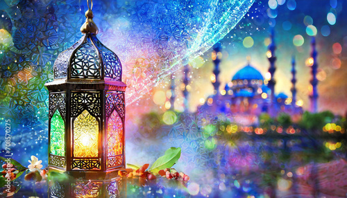 Islamic Muslim holiday background with Eid lantern or lamp