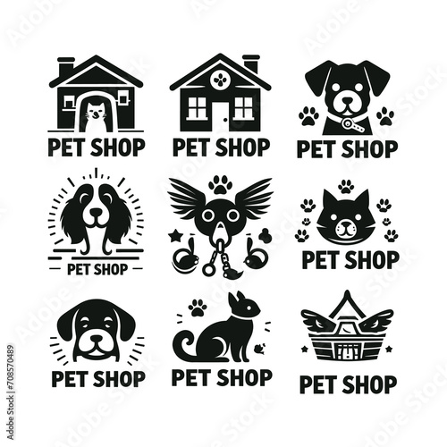 set of petshop logo vector silhouette