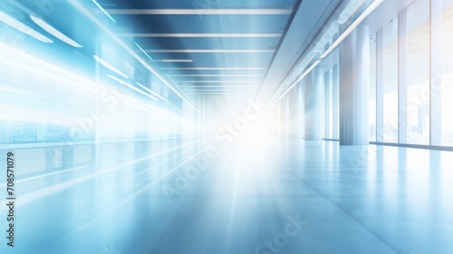 blue blurred background image of a spacious office or mall hallway