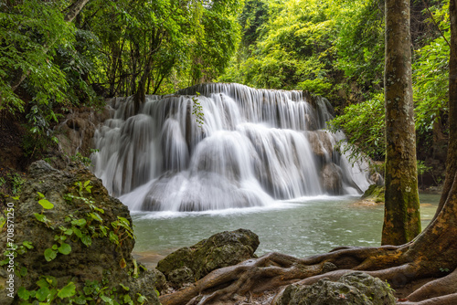 Fototapeta Naklejka Na Ścianę i Meble -  Huai Mae Khamin Waterfall level 3, Khuean Srinagarindra National Park, Kanchanaburi, Thailand, long exposure