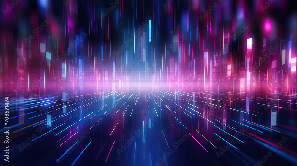 Digital abstract background blue pink glowing neon lines and bokeh Light speed ray laser data transfer concept with dark background Digital abstract background blue pink glowing neon lines and bokeh Light speed ray laser data transfer concept with dark background