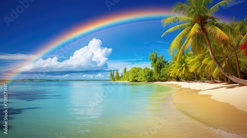 sunny summer rainbow background illustration beach vacation, sunshine hot, pool water sunny summer rainbow background © vectorwin