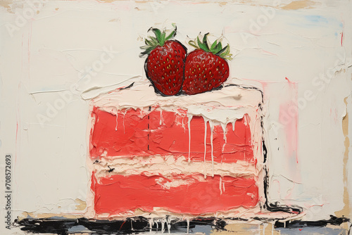 Strawberry cake, by rose wylie, minimalism photo