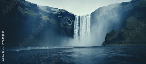 Fototapeta Naklejka Na Ścianę i Meble -  Scenic waterfall in front of a beautiful landscape, created with AI