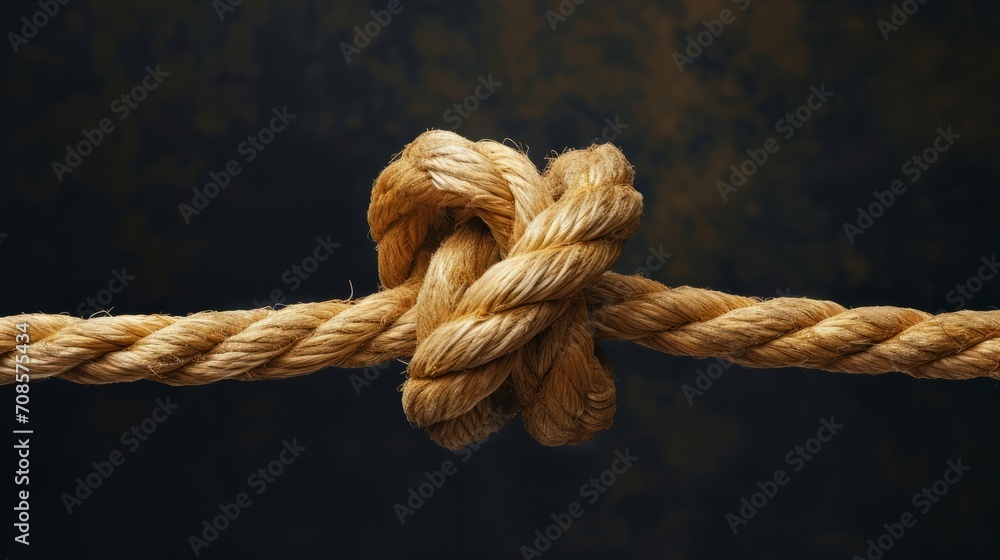 Close-Up of a Rope With a Knot, Detailed View of a Securely Tied Knot on a Rope Close-Up of a Rope With a Knot, Detailed View of a Securely Tied Knot on a Rope