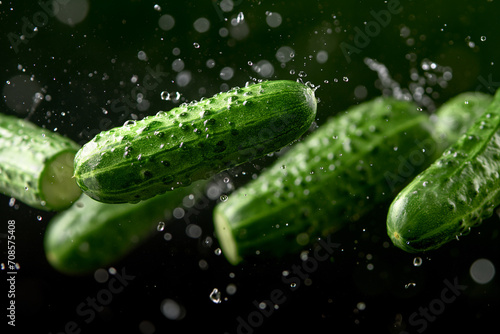 Cucumber flying on a black background