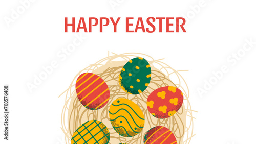 Easter eggs graphic banner. Happy Easter background. Vector illustration in hand draw style.