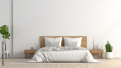  Cozy Modern bedroom with Stylish Decor and Bed , wall Art , Poster , Interior Design , close up , illustration , bedroom © MrJacki