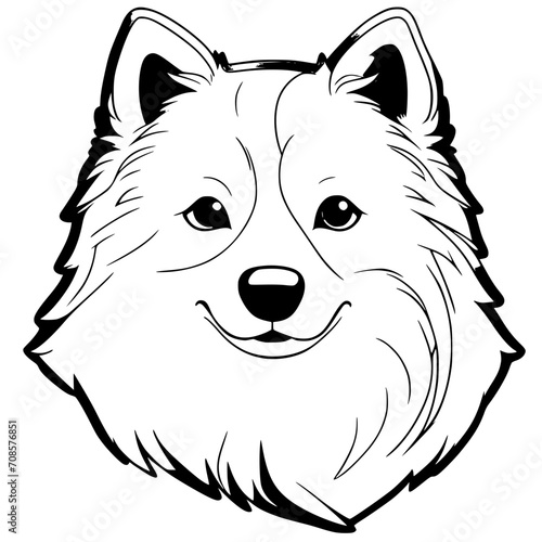 American Eskimo Dog Head SVG Black and White Illustration Art Generative AI.