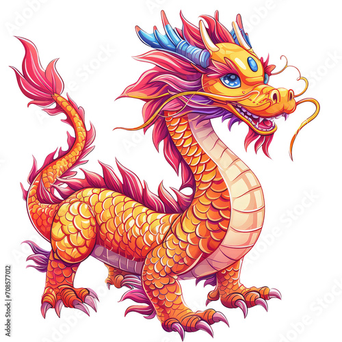 traditional chinese new year dragon cartoon mascot in vivid colors, isolated on transparent background