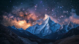 ネパールの夜の雪に覆われた岩と星空の素晴らしい景色GenerativeAI
