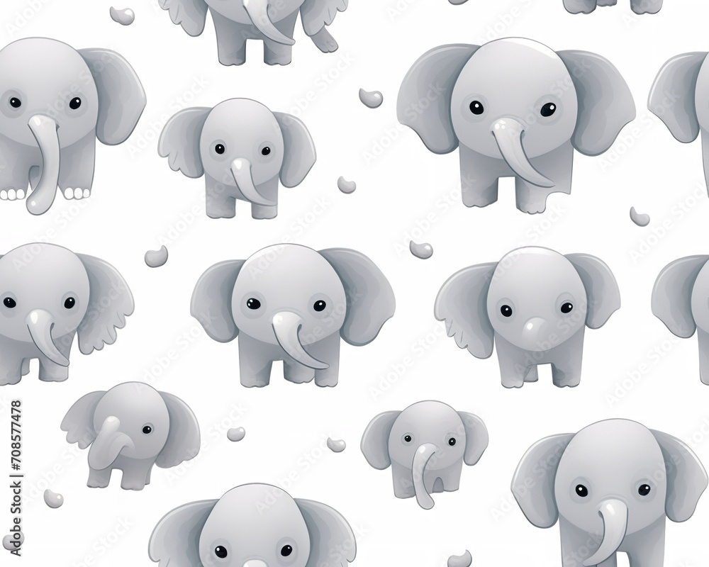 Grey Pattern of Cute Elephants on a White Background Grey Pattern of Cute Elephants on a White Background