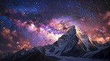 ネパールの夜の雪に覆われた岩と星空の素晴らしい景色GenerativeAI