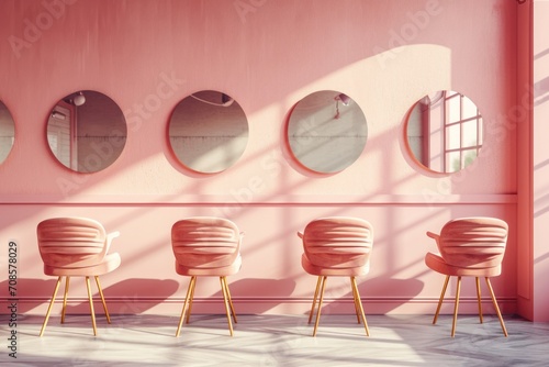 Modern Beauty Salon Interior with Panoramic Window and Stylish Chairs
