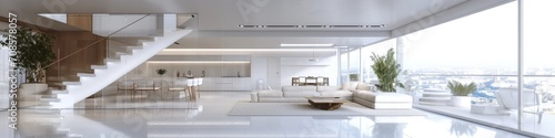 Cosy Living Room Panorama: 3D Rendering of a Stylish Apartment Interio © AIGen