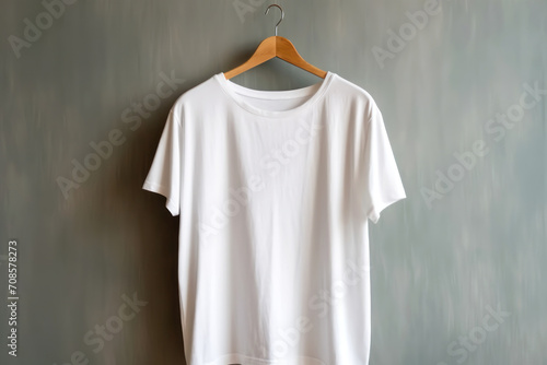 A mock-up of the front of a white T-shirt used as a design template