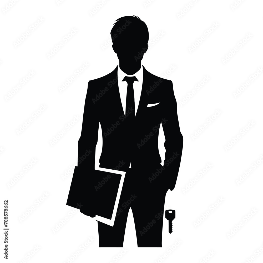 Minimalist Real Estate Agent Silhouette with Key Minimalist Real Estate Agent Silhouette with Key