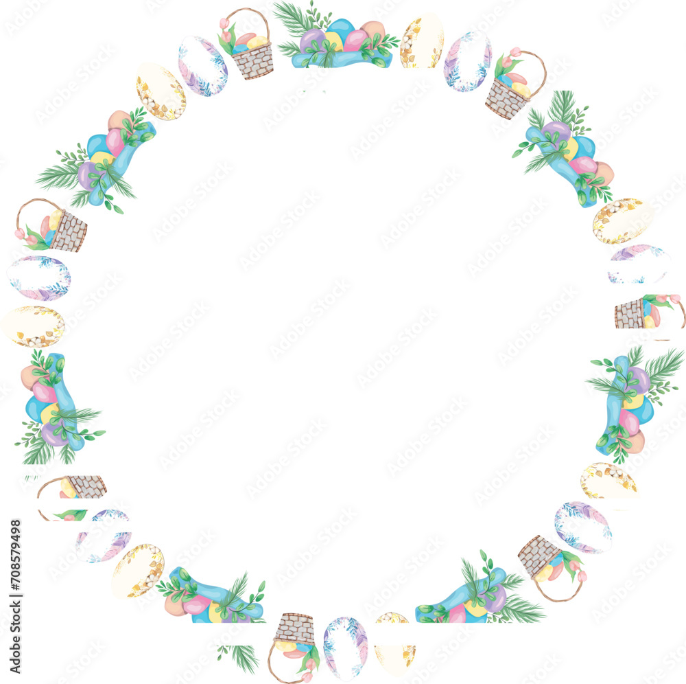 Easter wreath frame illustration on transparent background.
