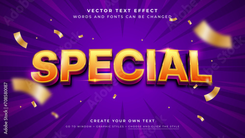 Vector Editable 3D yellow orange text effect. Special discount promotion sale graphic style on purple background