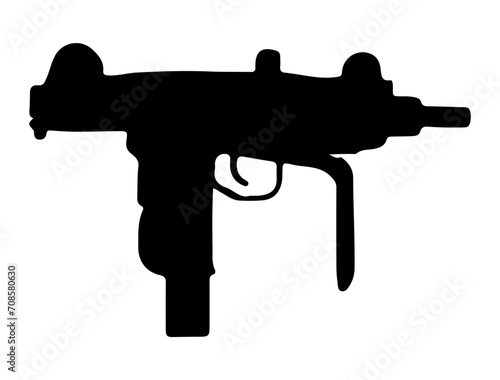 UZI Submachine Gun silhouette vector art white background