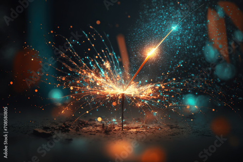 A group of fabulous golden and blue sparks with small flying particles