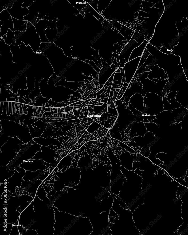 Novi Pazar Serbia Map, Detailed Dark Map of Novi Pazar Serbia