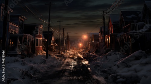 black ice - a street in the evening with the warning sign © Ziyan Yang