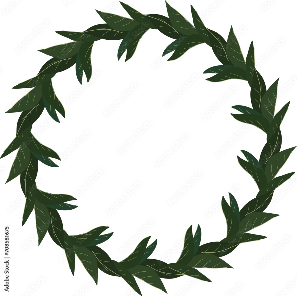 Leaves wreath illustration on transparent background.
