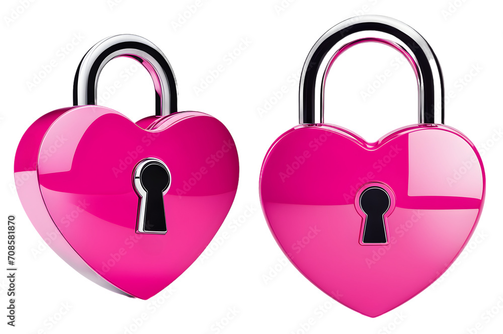 set of pink heart shaped padlocks isolated on transparent background set of pink heart shaped padlocks isolated on transparent background