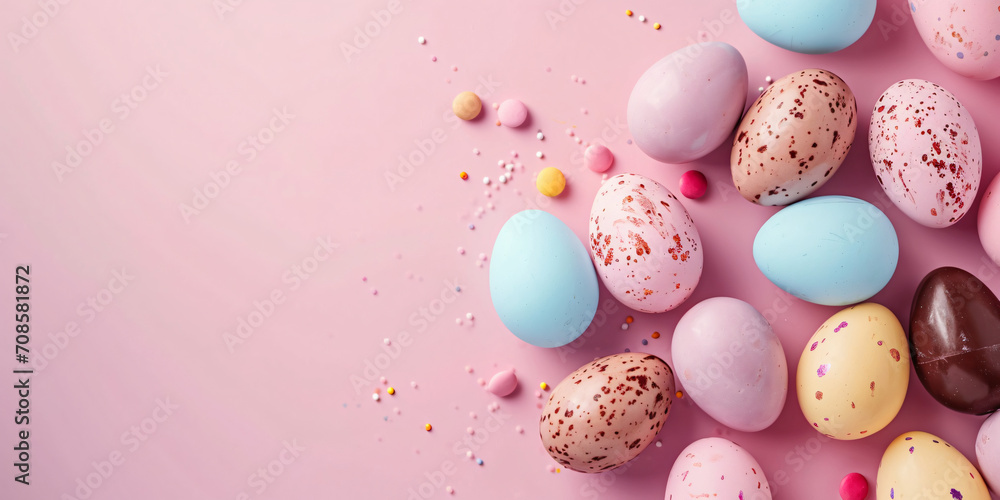 easter eggs on a pink background	