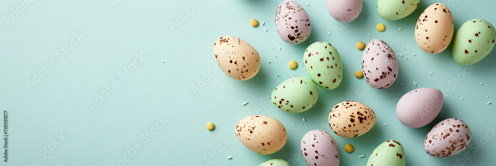 easter eggs on a pastel blue background
easter eggs on a pastel blue background