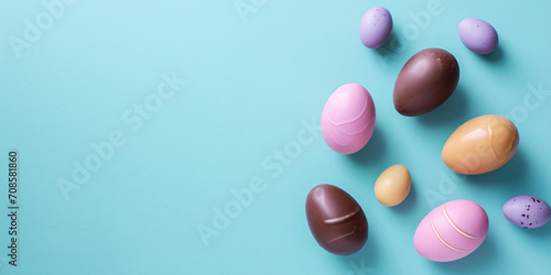 easter eggs on a pastel blue background 