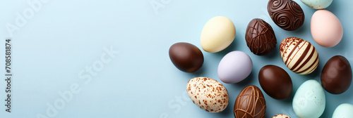 easter eggs on a pastel blue background  