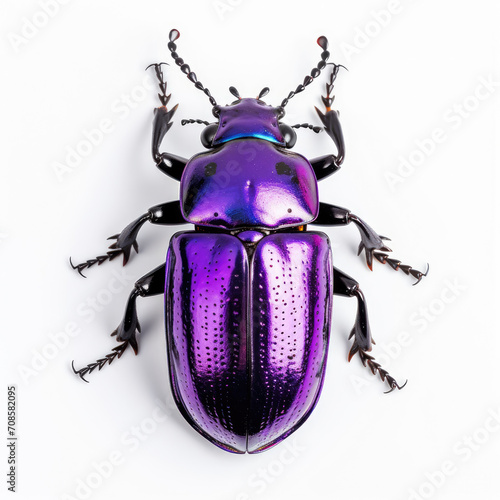purple beetle view from above on white background created with Generative AI Technology