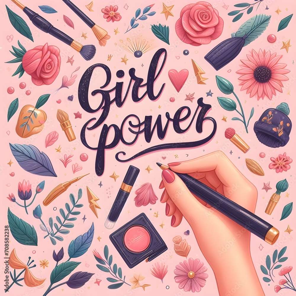 Girl Power Happy Women's Day floral background Girl Power Happy Women's Day floral background