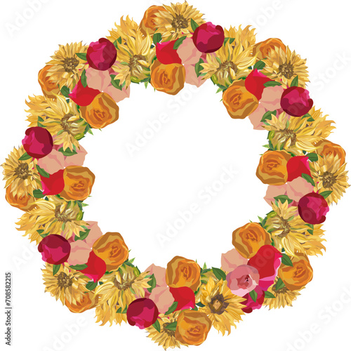 Fototapeta Naklejka Na Ścianę i Meble -  Beautiful flower wreath illustration on transparent background.
