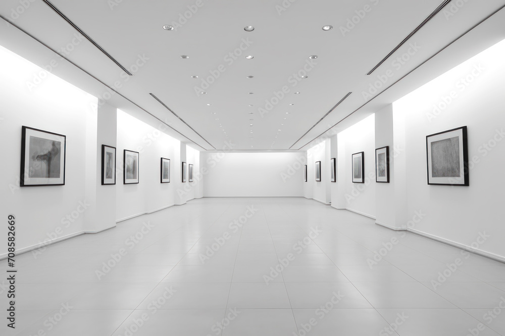 Modern minimalist interior of the exhibition art gallery. An empty large room