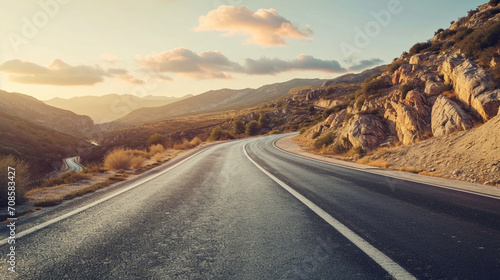  澄んだ空を持つ美しいアスファルトの道路GenerativeAI © enopi
